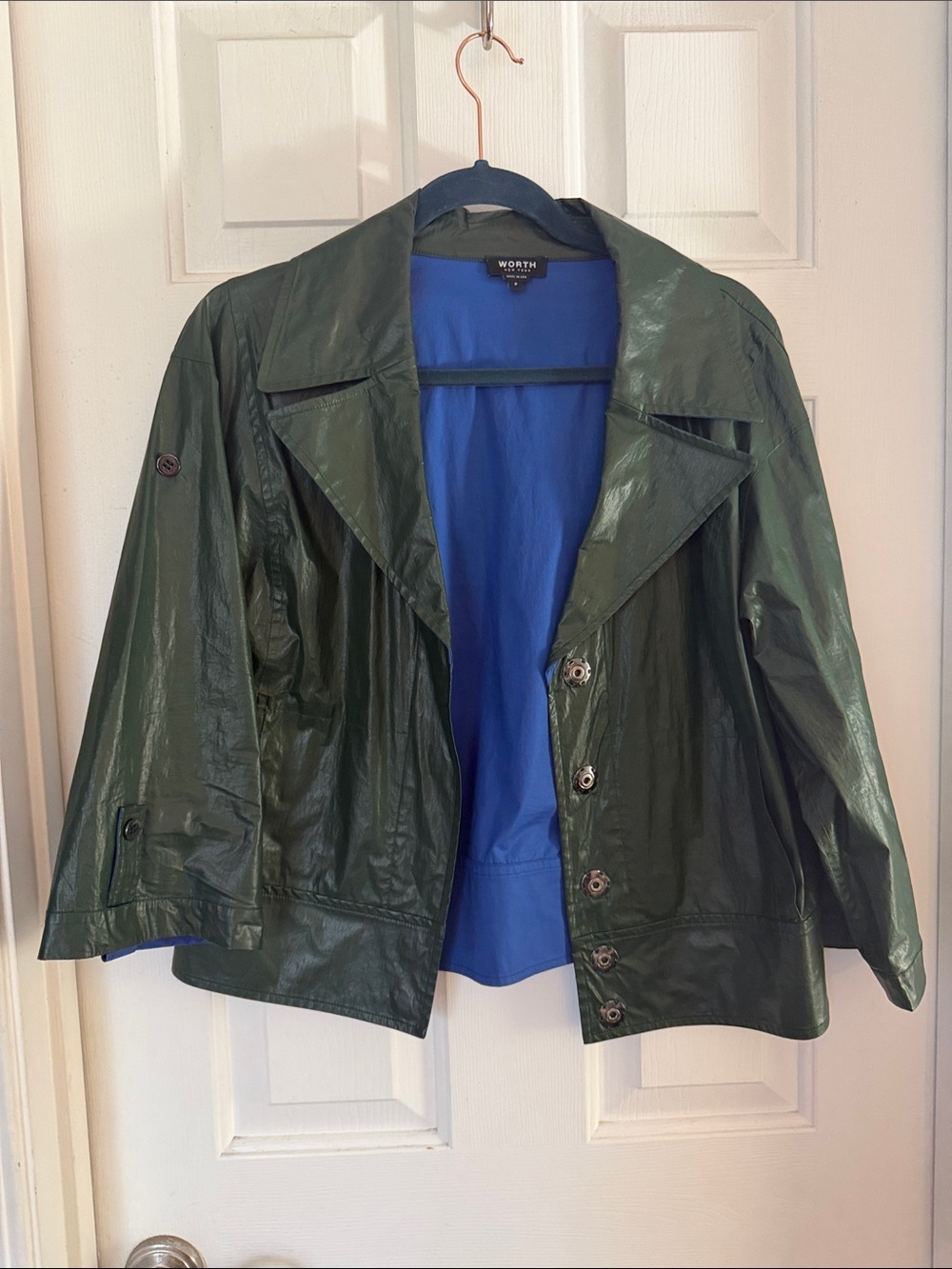 Worth Green rain Jacket with Blue Lining small boxy crop